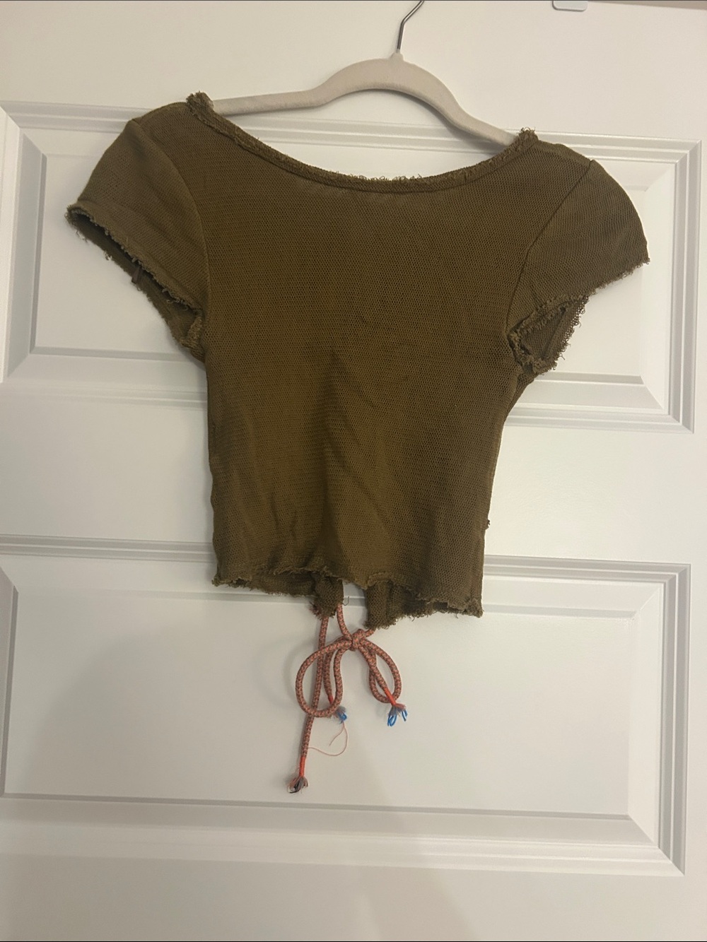 Free People Women’s Olive Green Cropped Tie-Front Top